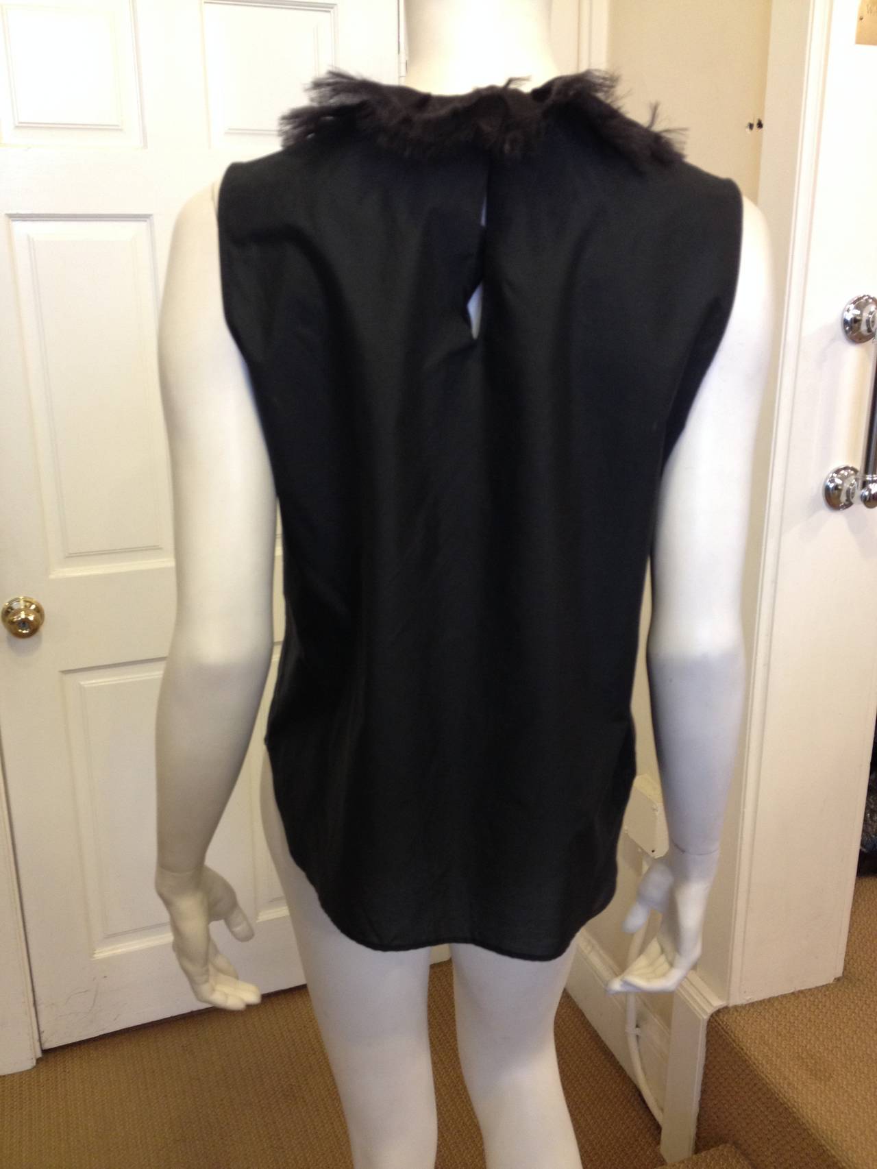 Yves Saint Laurent Black Sleeveless Top with Ruffle In Excellent Condition In San Francisco, CA