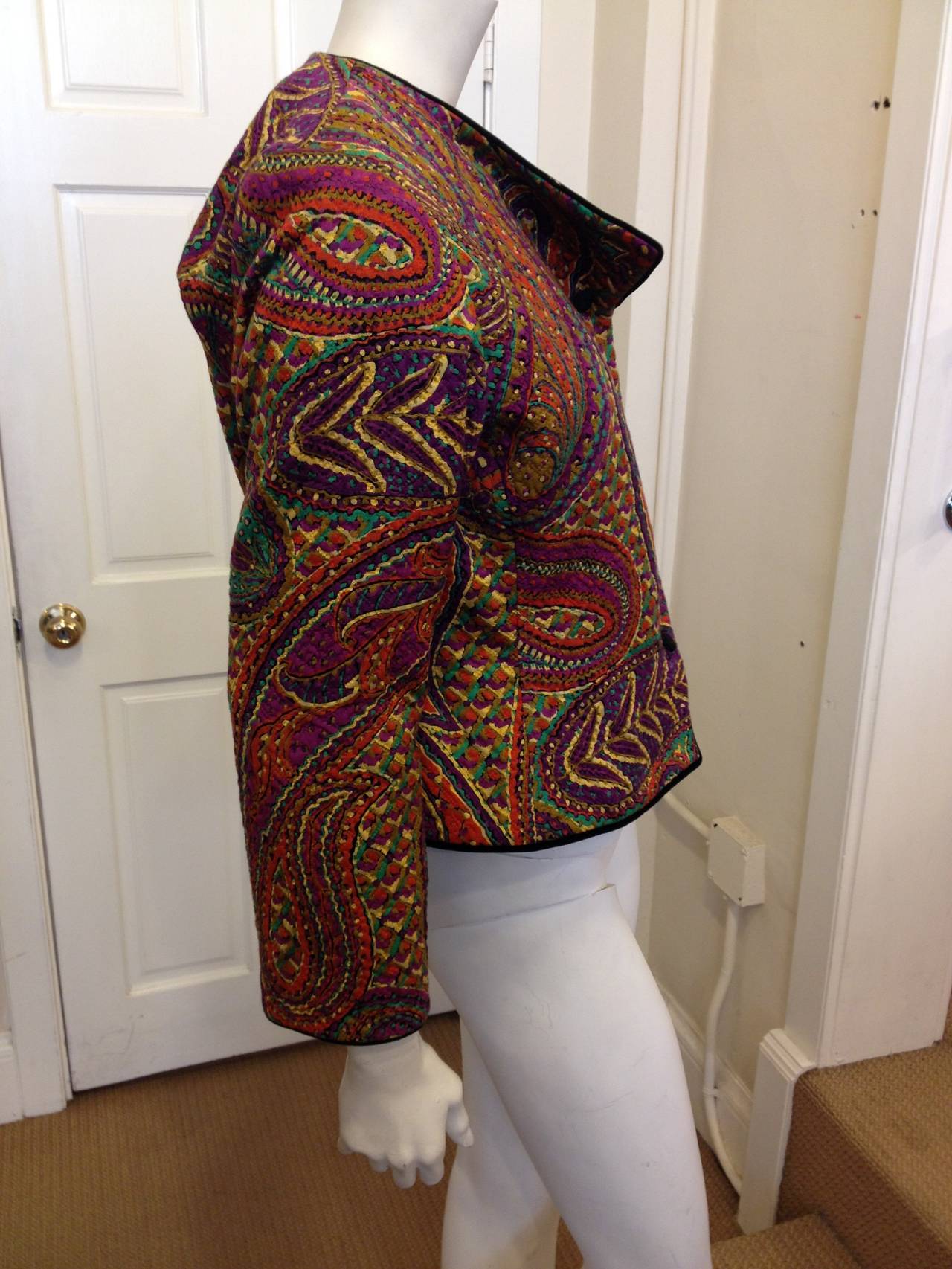 Ungaro Multicolor Jacket with Velvet Trim In Excellent Condition In San Francisco, CA