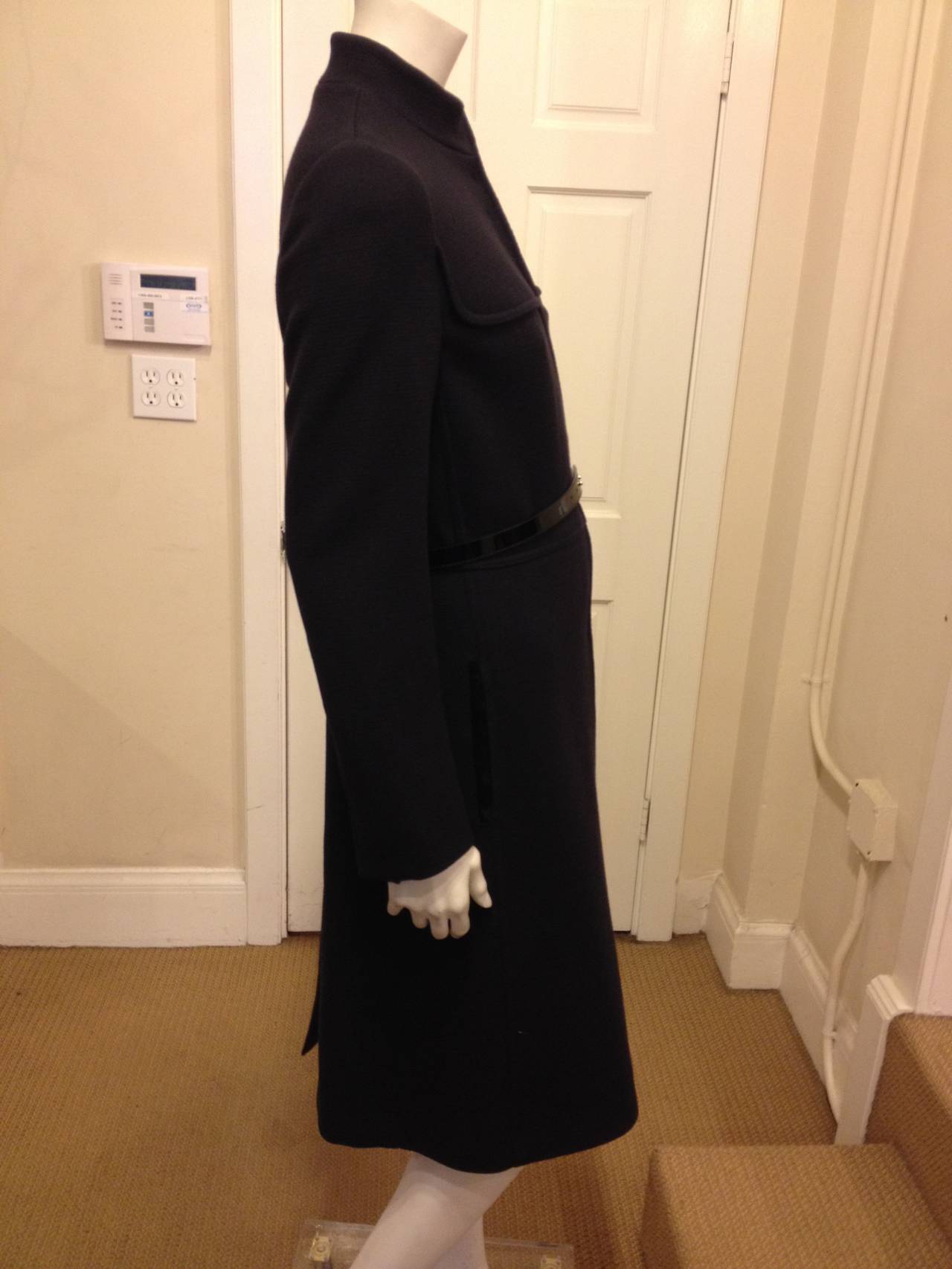 Prada Black Coat with Patent Belt In Excellent Condition In San Francisco, CA