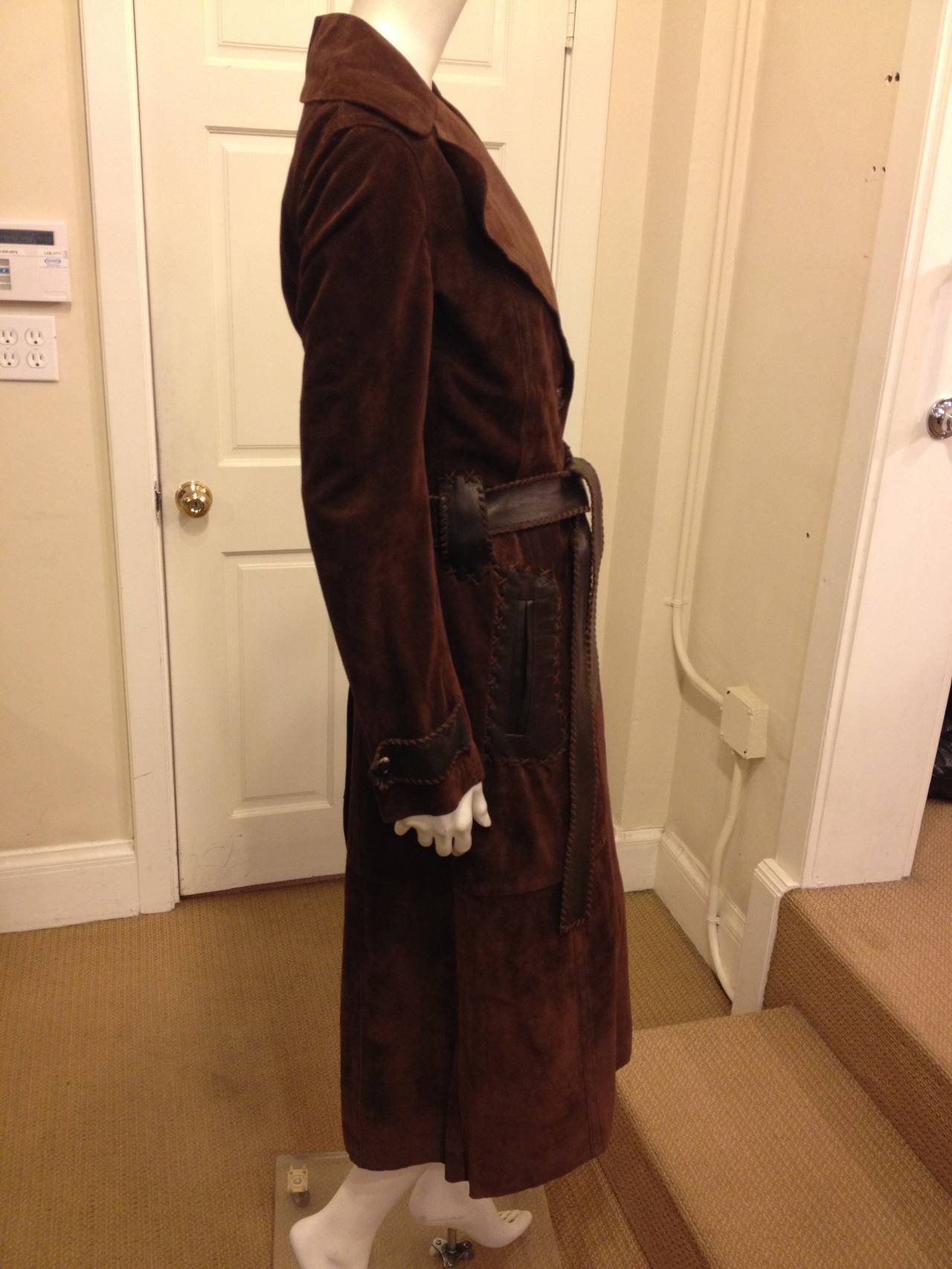 Dolce & Gabbana Brown Suede Leather Long Coat In Excellent Condition In San Francisco, CA