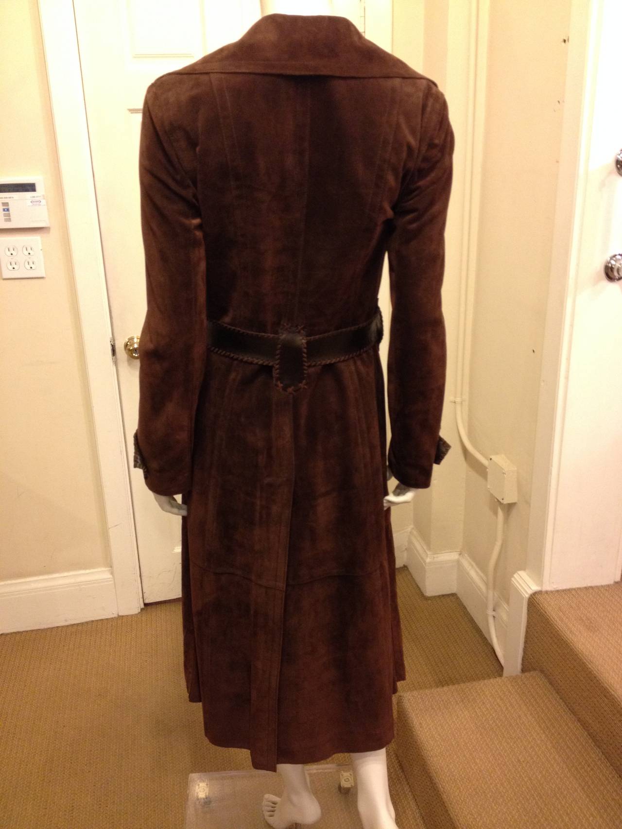 Dolce & Gabbana Brown Suede Leather Long Coat 1