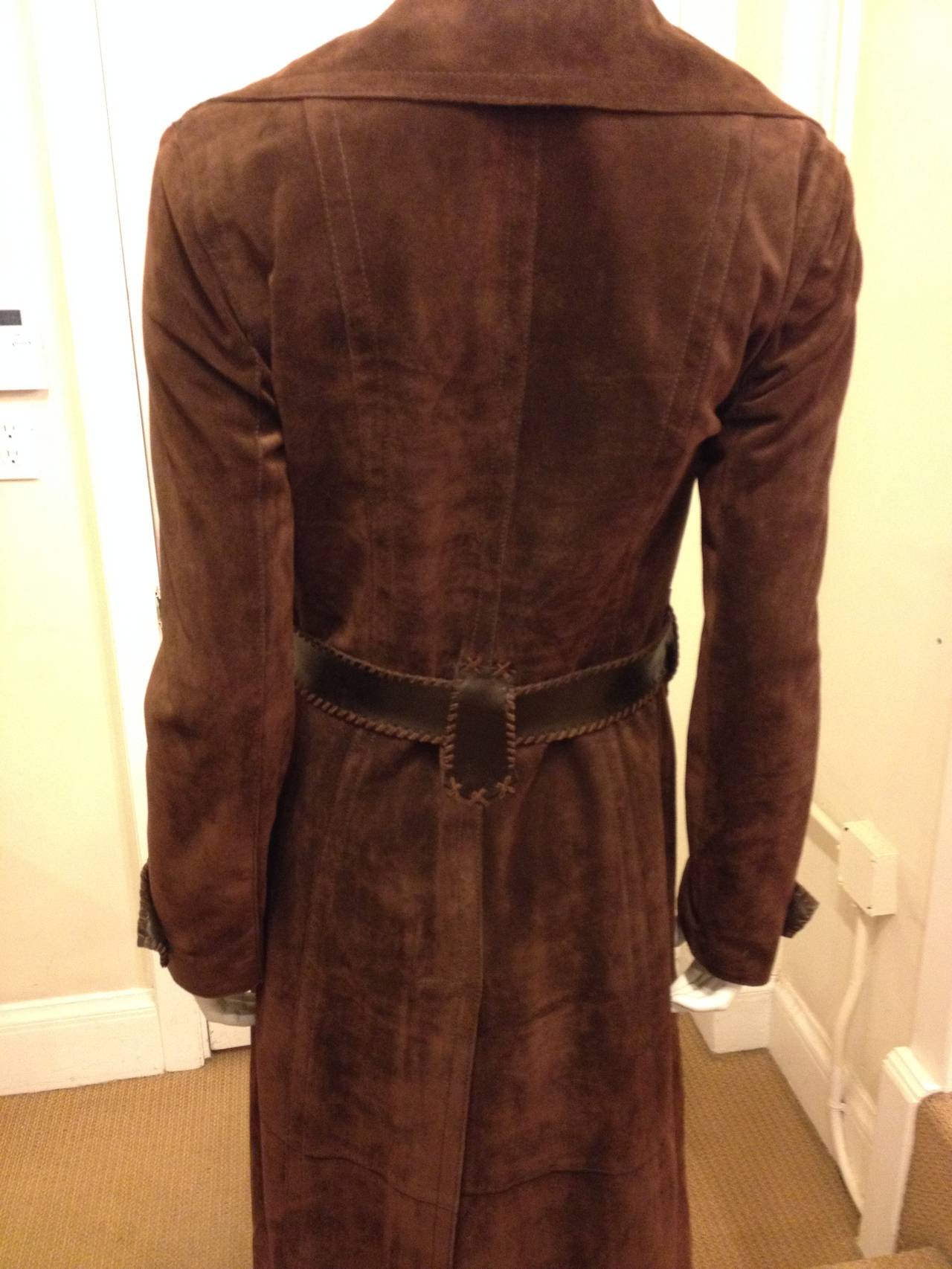 Dolce & Gabbana Brown Suede Leather Long Coat 2