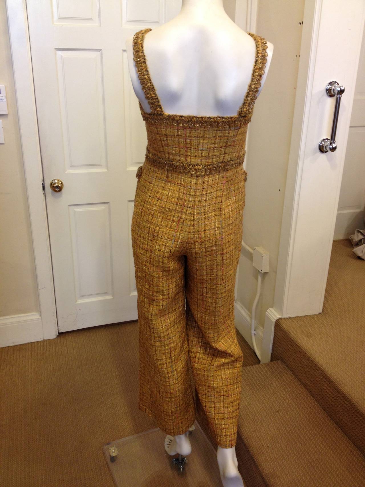 Chanel Mustard Yellow Tweed Jumpsuit and Jacket at 1stDibs | chanel tweed  jumpsuit