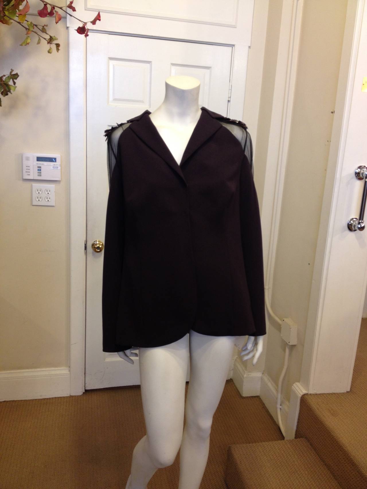 Women's Akris Maroon Jacket with Beads and Sheer Panels
