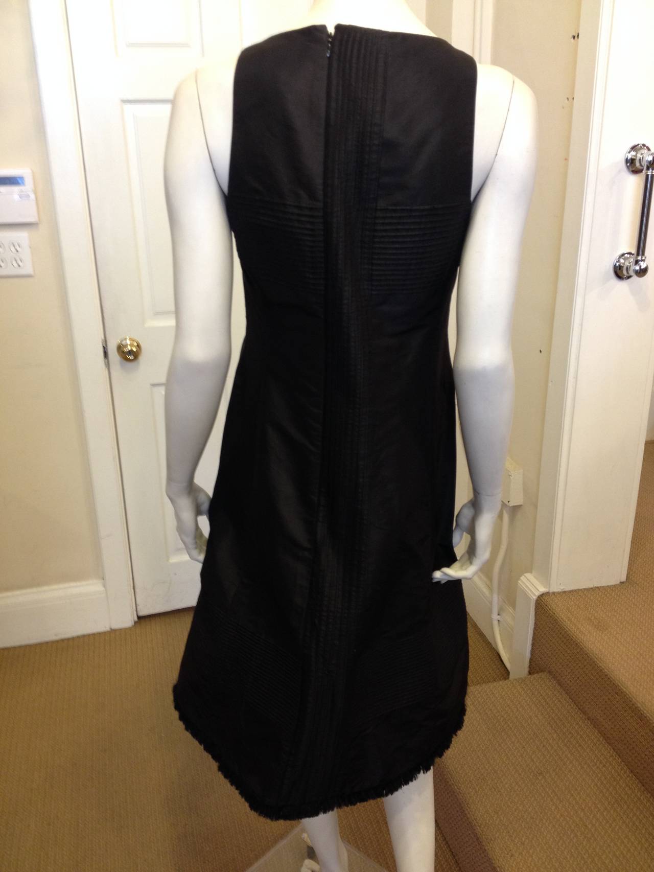 Women's Chado Black Silk Shift Dress with Pintuck Pleating