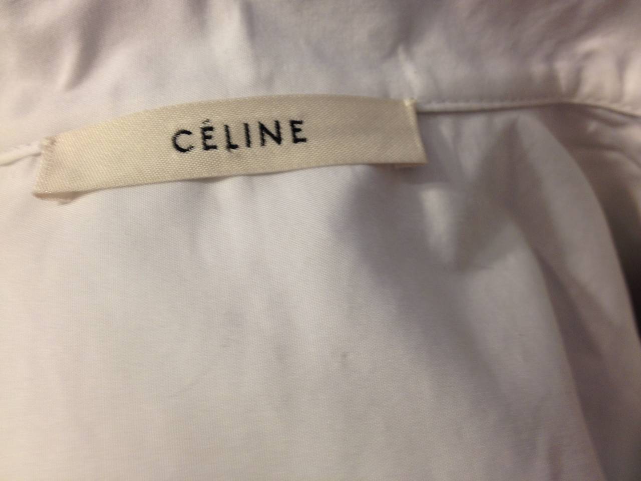 Céline White Shirt with Navy Chiffon Overlay at 1stDibs