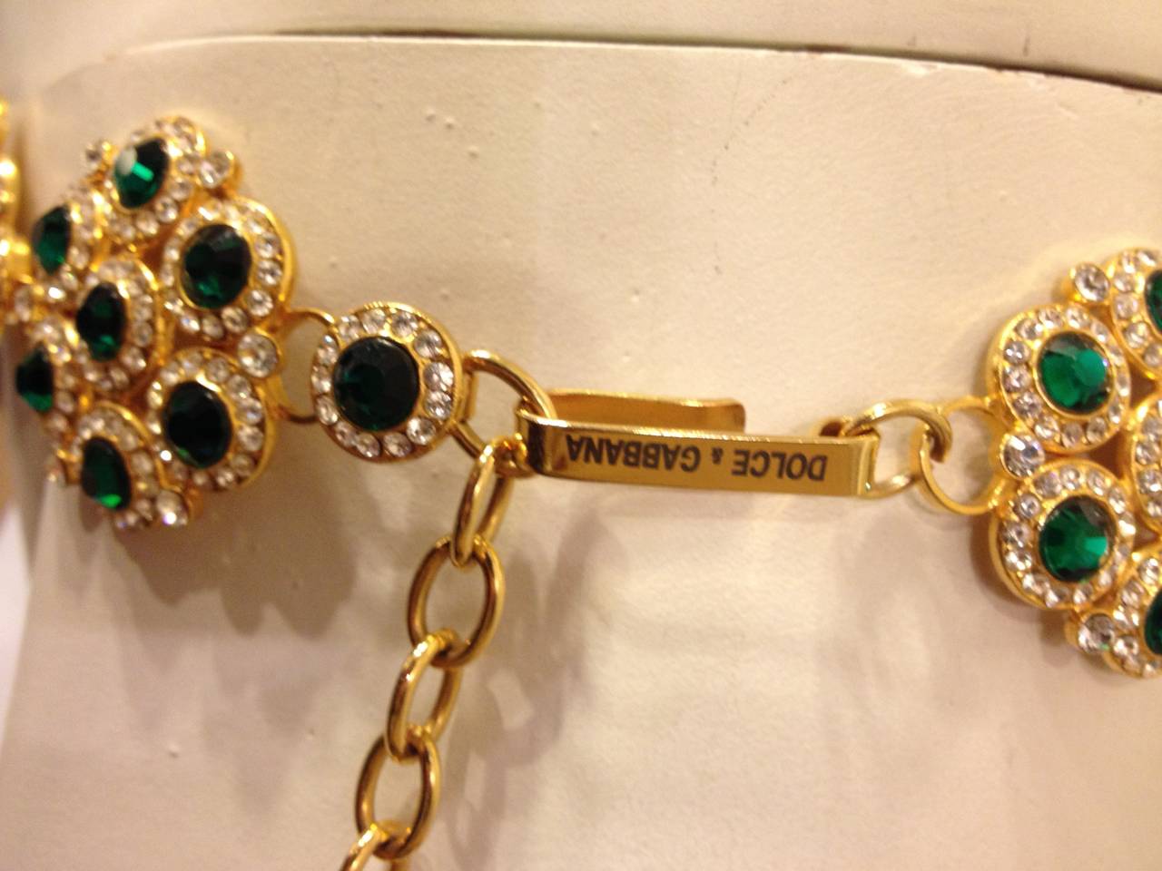 Women's Dolce & Gabbana Gold and Green Jeweled Belt