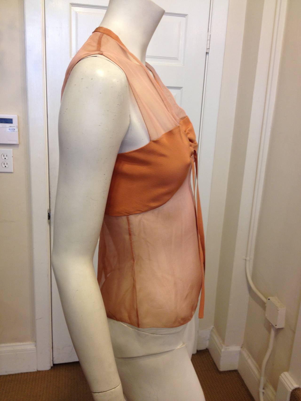 Chanel Rust Sheer Paneled Top In Excellent Condition In San Francisco, CA
