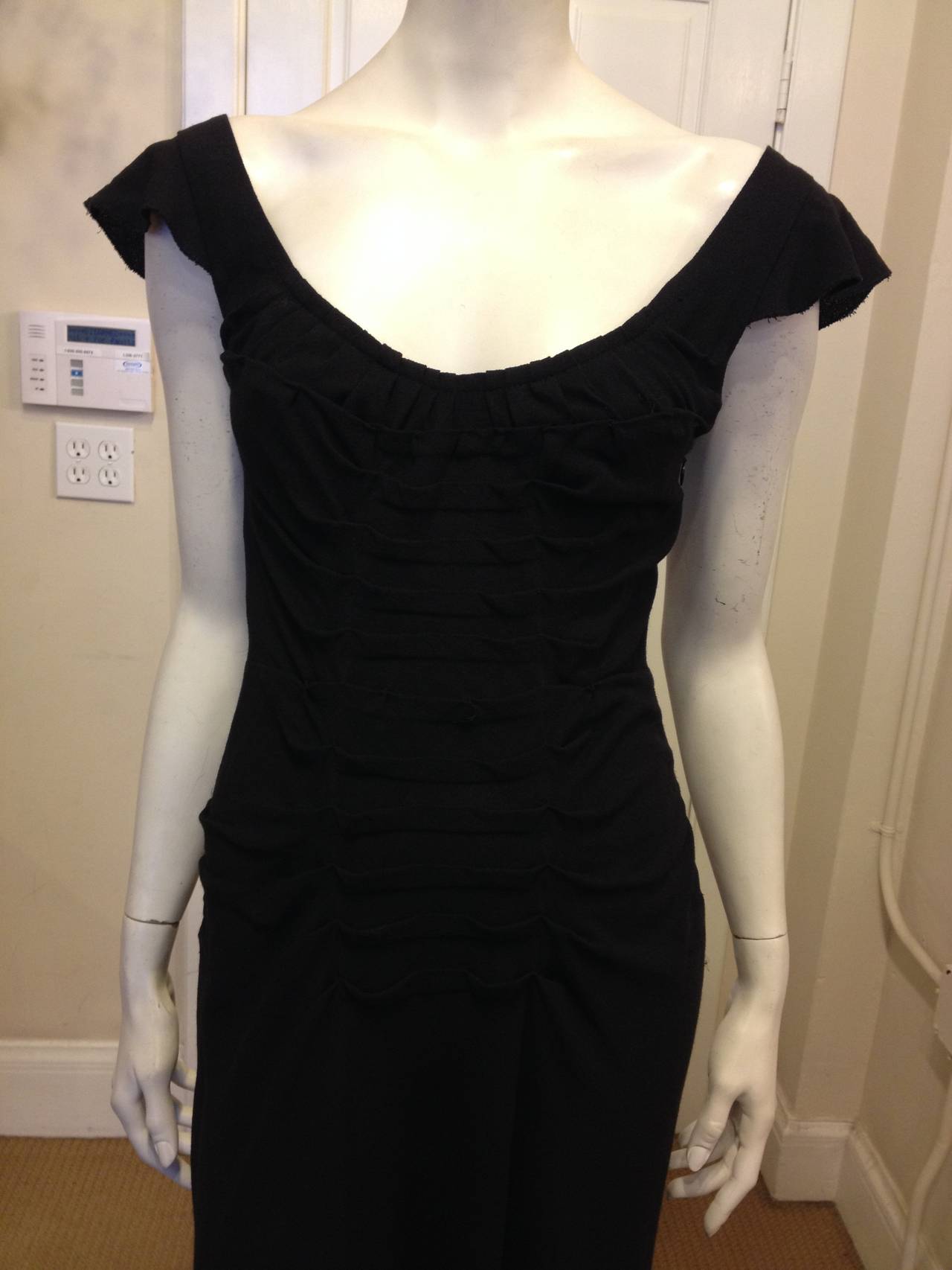 Prada Black Pleated Cap Sleeve Gown
