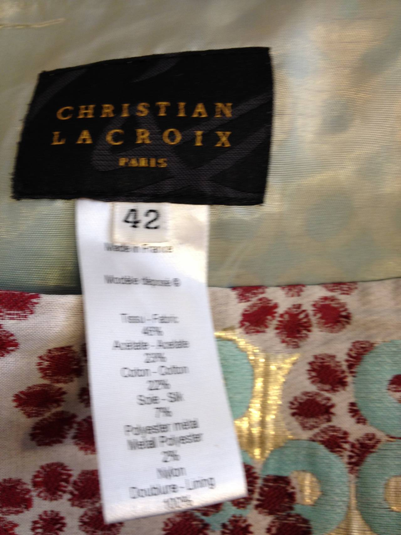 Christian Lacroix Aqua and Burgundy Floral Brocade Skirt 2