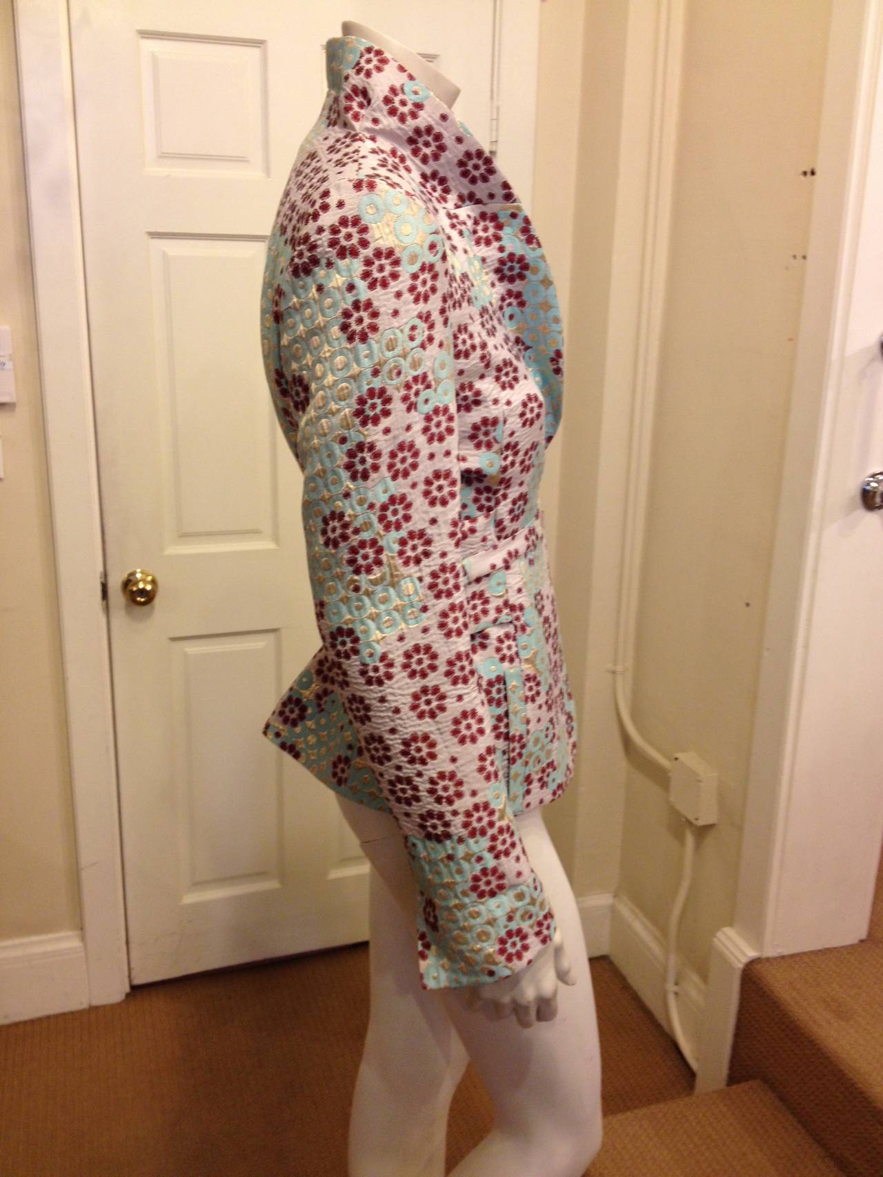 Christian Lacroix Aqua and Burgundy Floral Brocade Jacket In Excellent Condition In San Francisco, CA