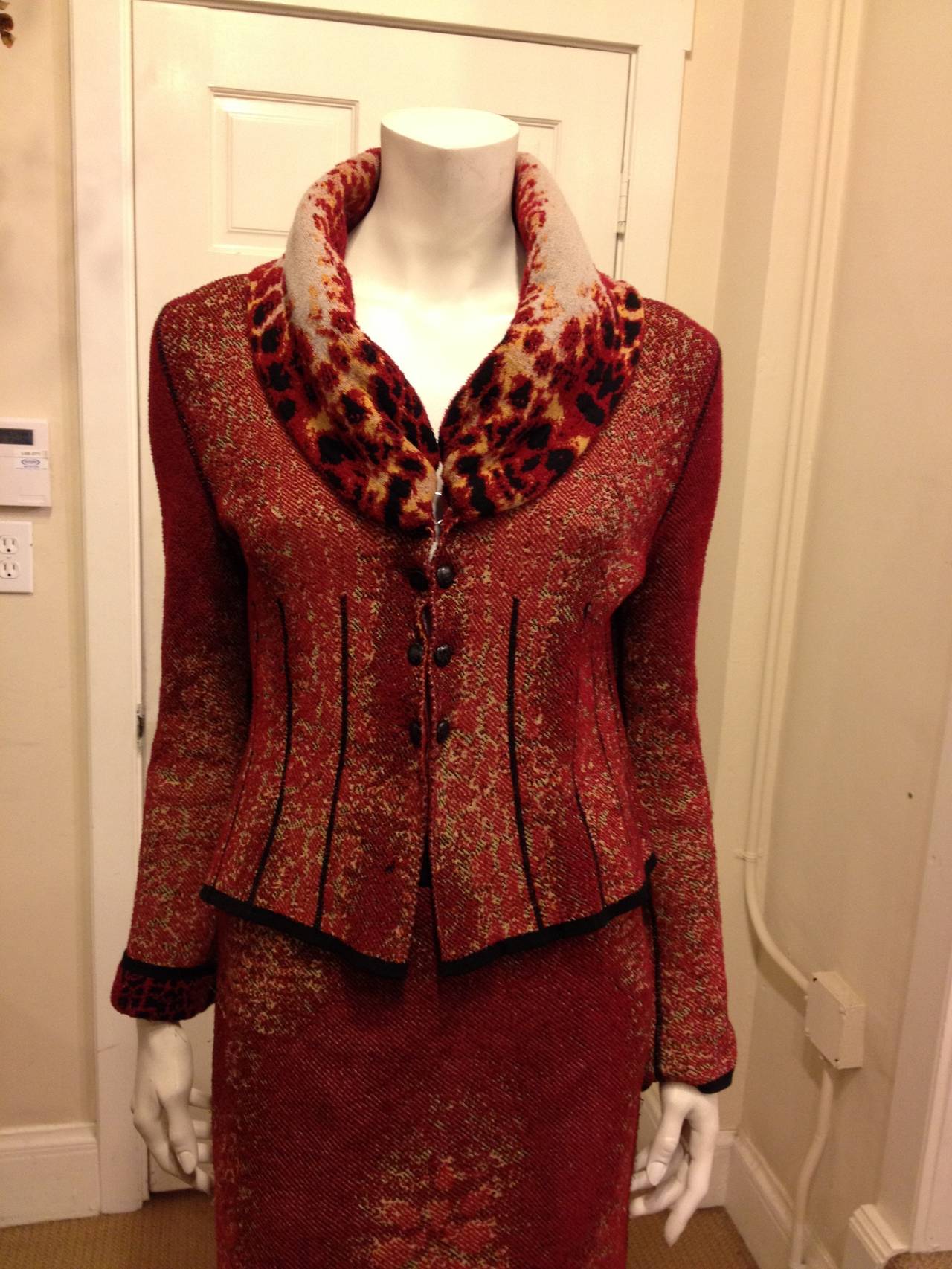 Roberto Cavalli Red Tonal Reversible Knit Suit