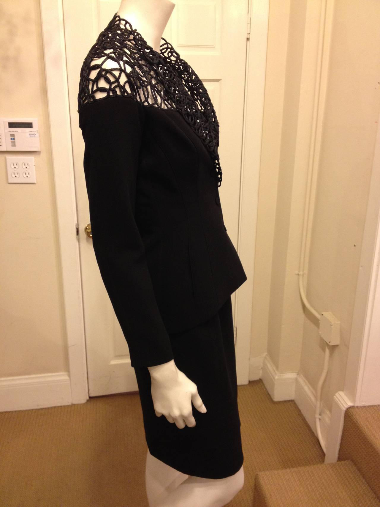 Thierry Mugler Black Suit with Lattice Shoulder Panels In Excellent Condition In San Francisco, CA
