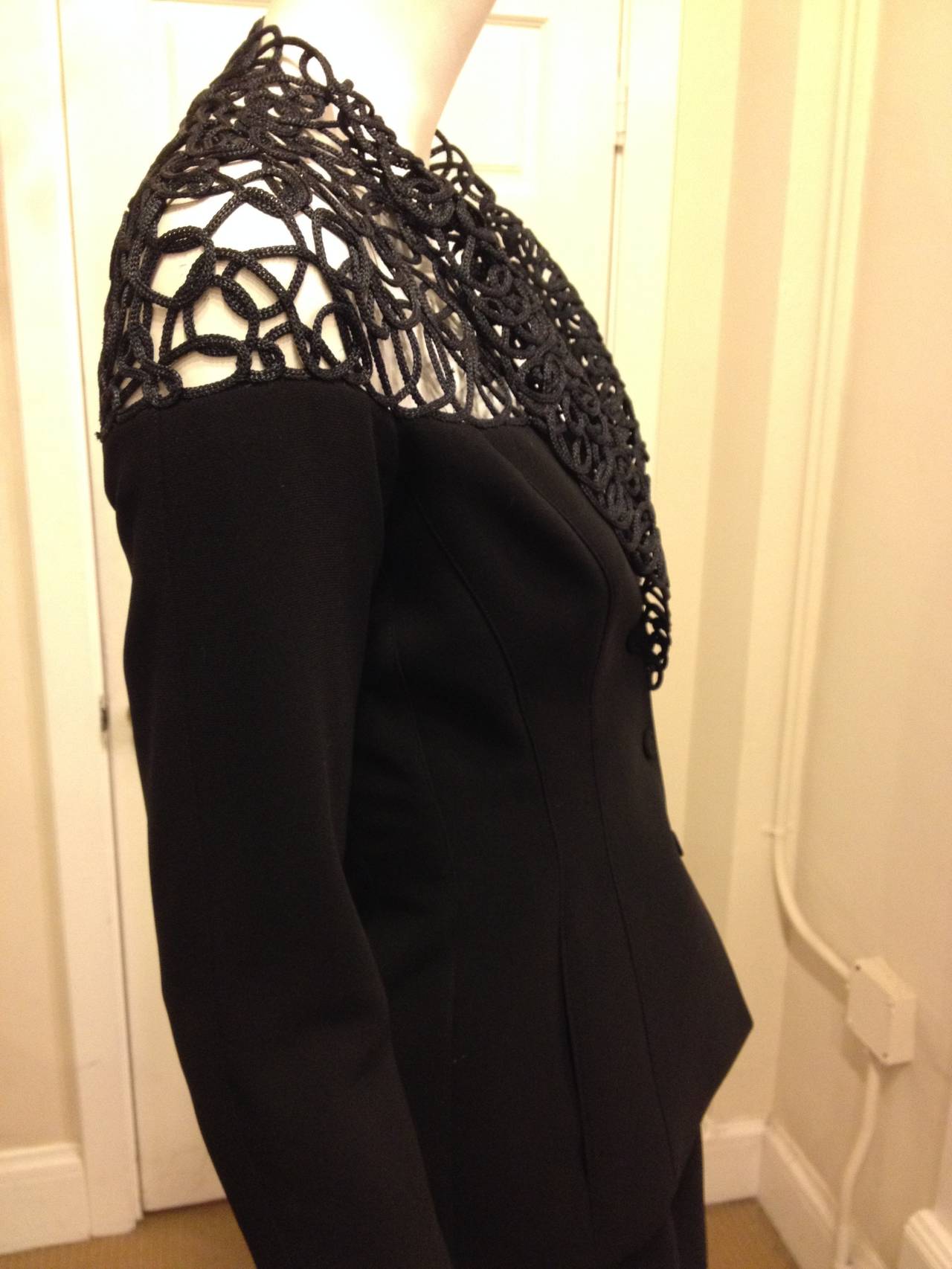 Women's Thierry Mugler Black Suit with Lattice Shoulder Panels