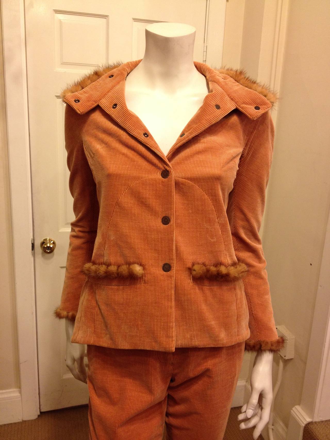 Chanel Caramel Corduroy Suit with Fur Trim