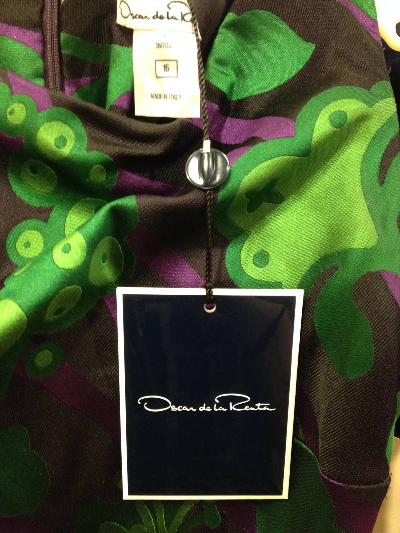 Oscar de la Renta Black Gown with Purple and Green Print 2