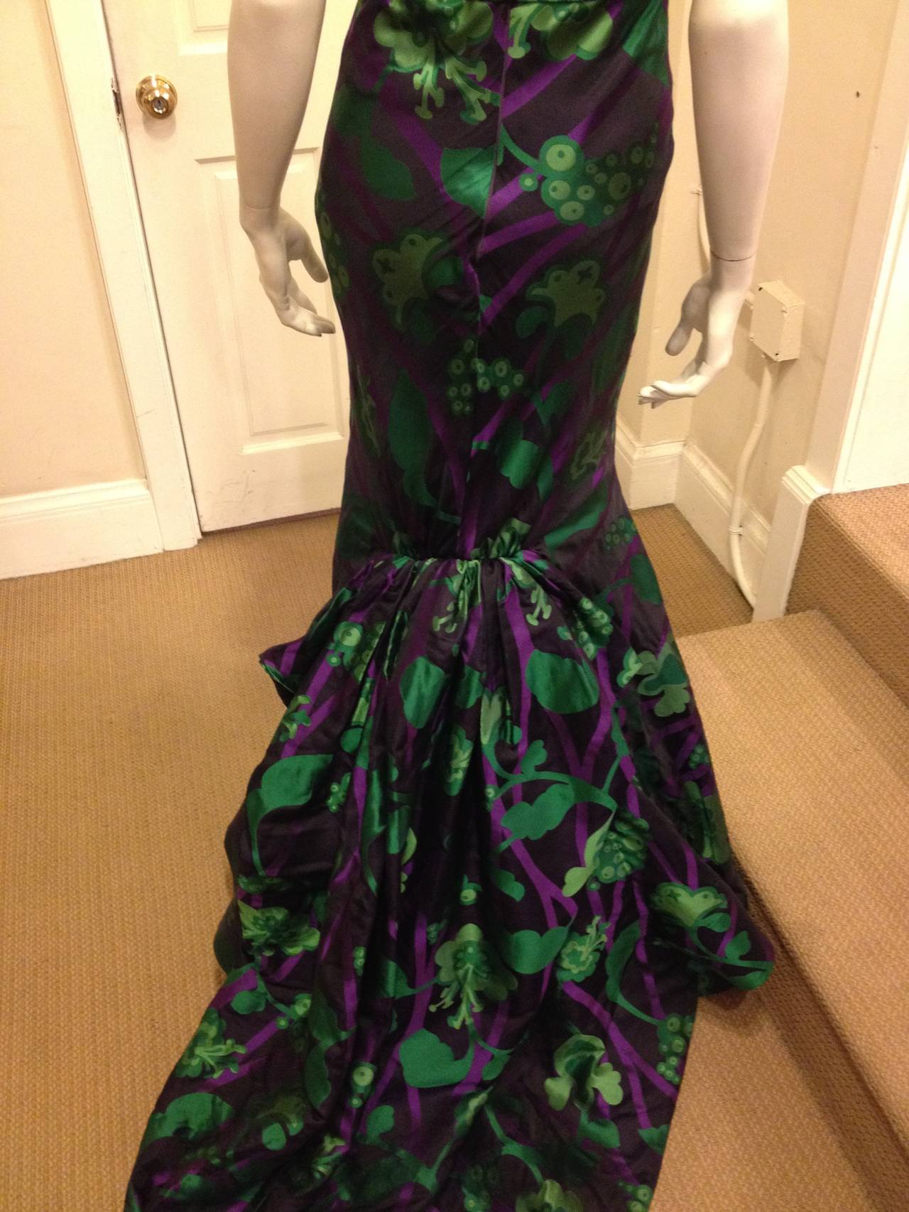 Women's Oscar de la Renta Black Gown with Purple and Green Print