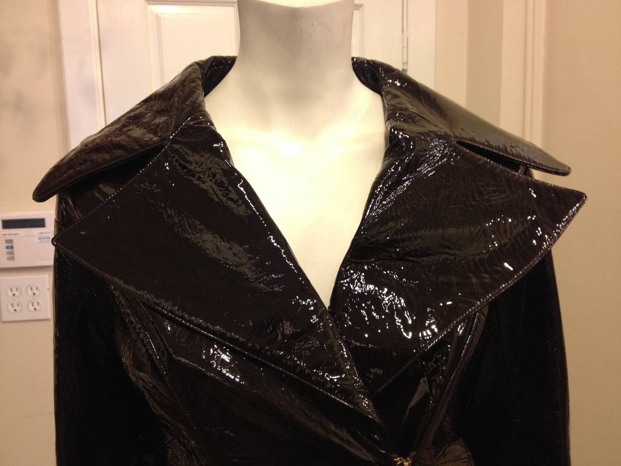 Black Oscar de la Renta Brown Patent Leather Jacket