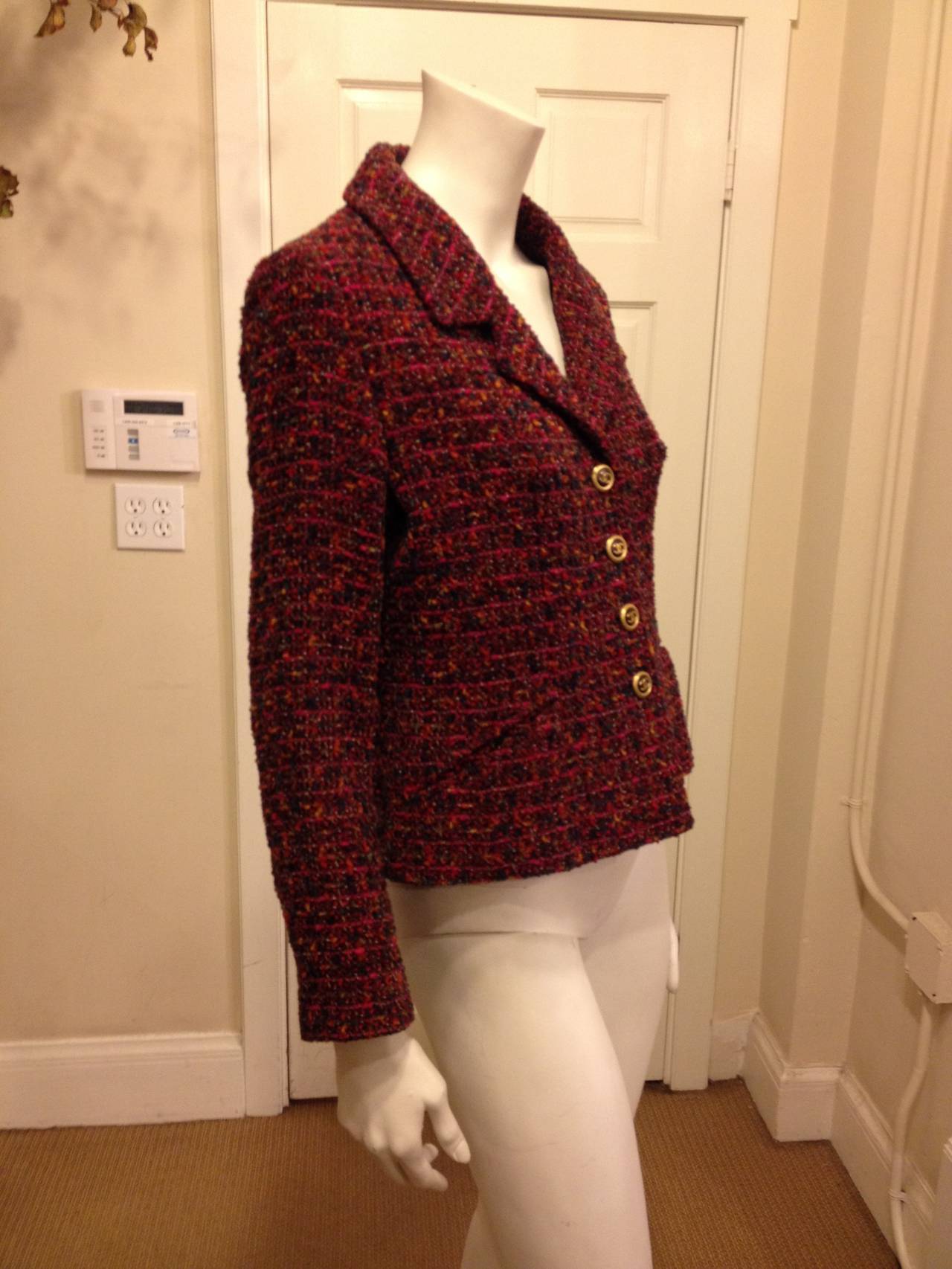 Chanel Red and Purple Tweed Jacket In Excellent Condition In San Francisco, CA