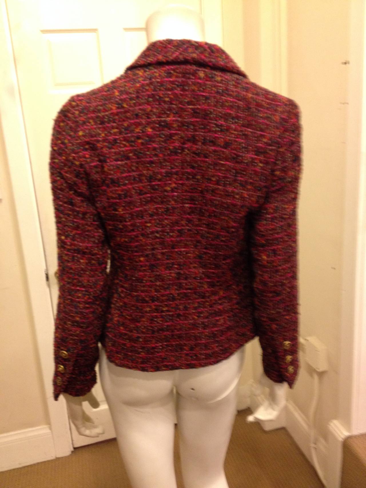 Women's Chanel Red and Purple Tweed Jacket