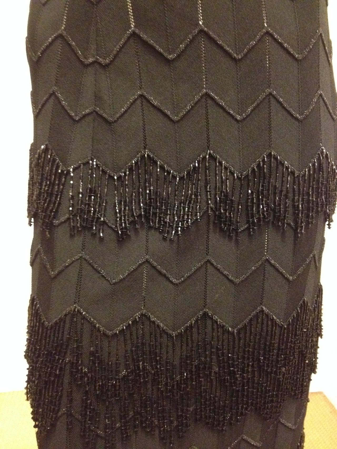 Escada Black Skirt with Beaded Fringe In Excellent Condition For Sale In San Francisco, CA