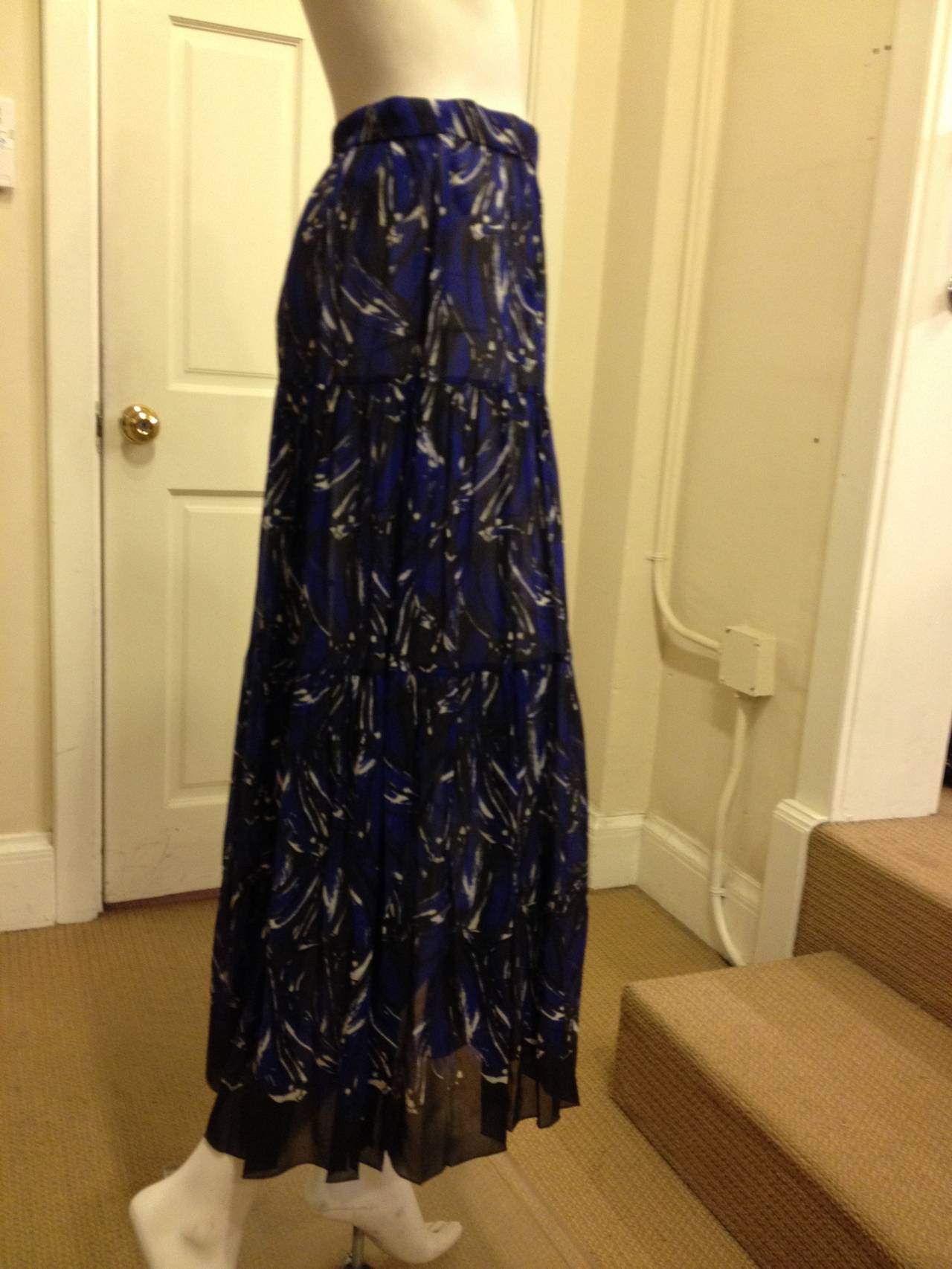 Prada Blue Sheer Printed Skirt