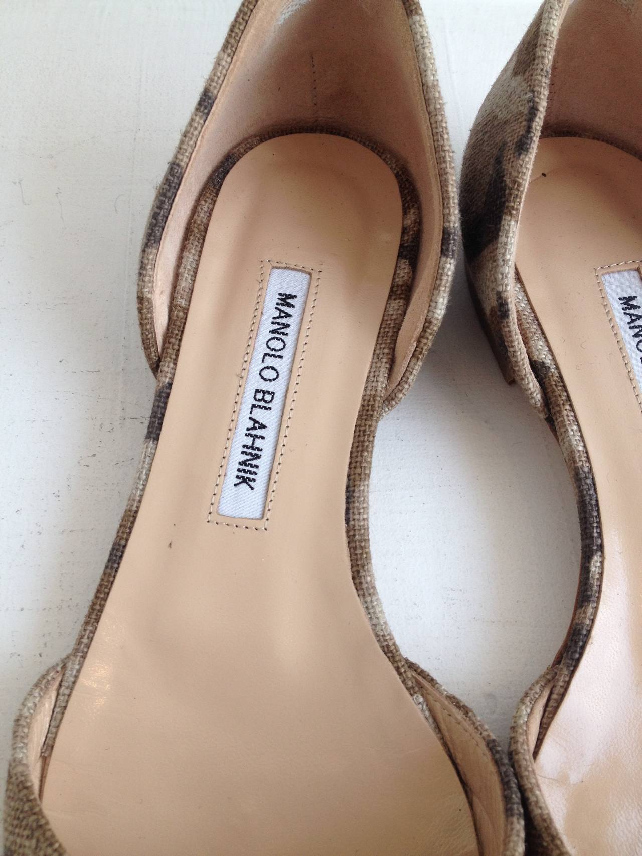 Women's Manolo Blahnik Beige Camouflage Canvas d'Orsay Flats