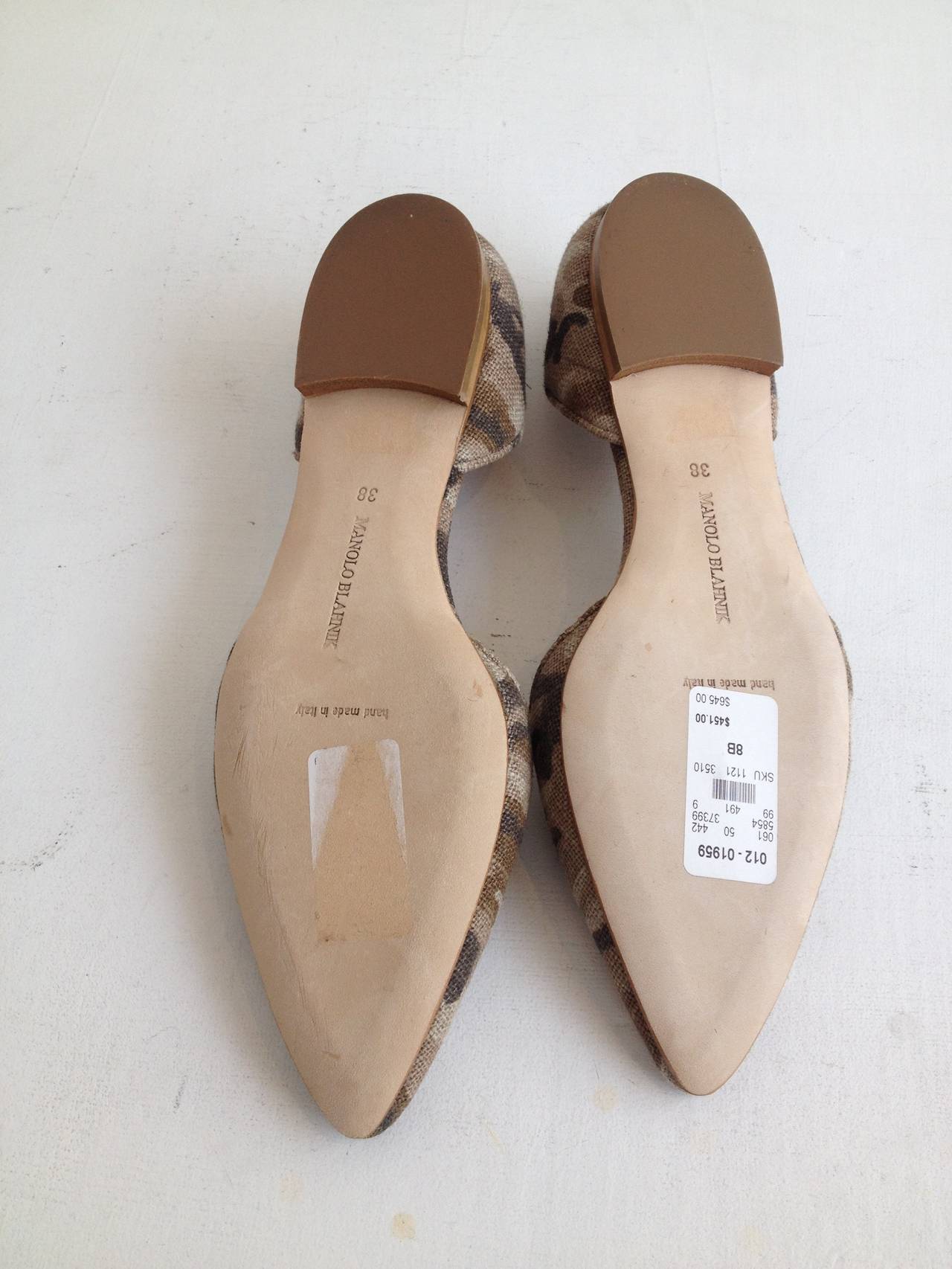 Manolo Blahnik Beige Camouflage Canvas d'Orsay Flats 1