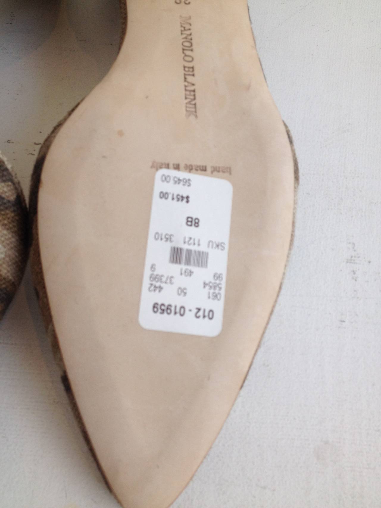 Manolo Blahnik Beige Camouflage Canvas d'Orsay Flats 2