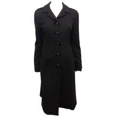 Prada Black Wool Coat with Velvet Buttons