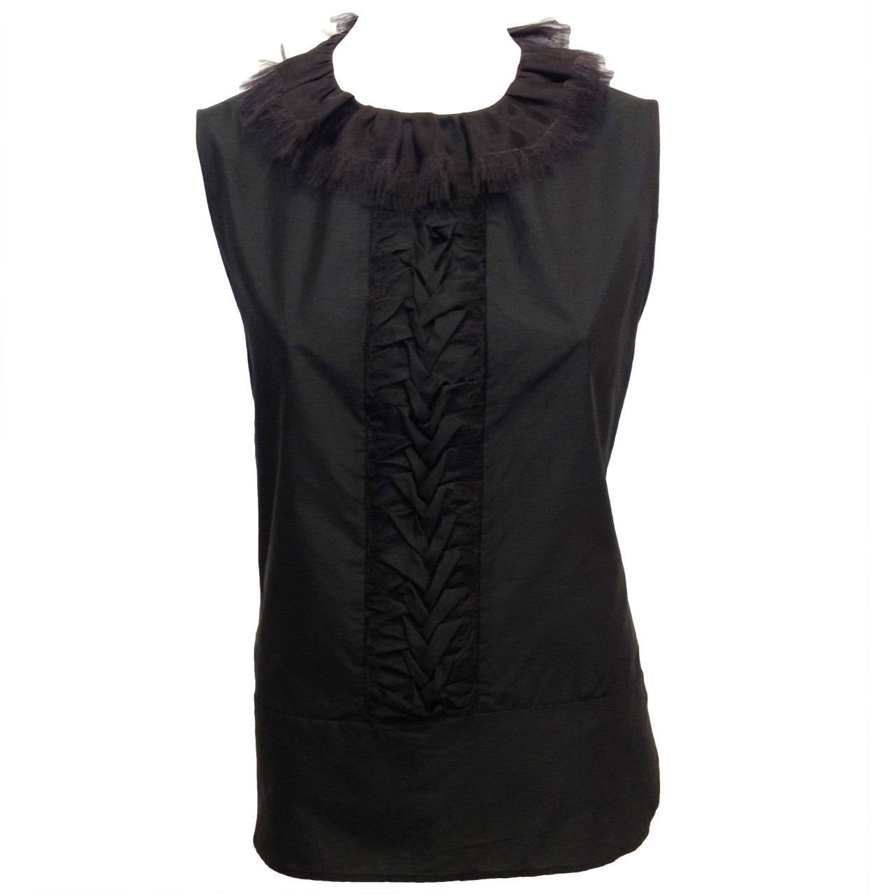 Yves Saint Laurent Black Sleeveless Top with Ruffle