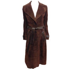 Dolce & Gabbana Brown Suede Leather Long Coat