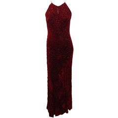 Carmen Marc Valvo Red Velvet Beaded Gown