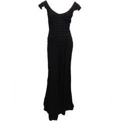 Prada Black Pleated Cap Sleeve Gown