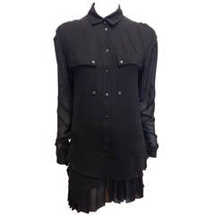 Proenza Schouler Black Sheer Dress with Pleats