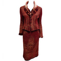 Roberto Cavalli Red Tonal Reversible Knit Suit