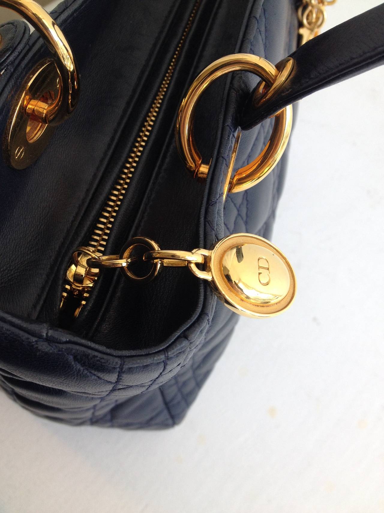 Christian Dior Navy Quilted Lady Dior Bag In Excellent Condition In San Francisco, CA