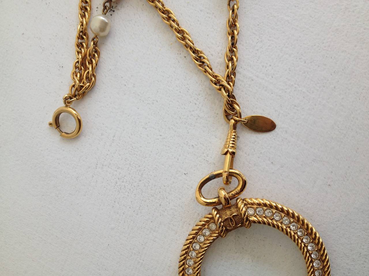 Women's Chanel Gold Necklace with Pearls and Magnifying Glass