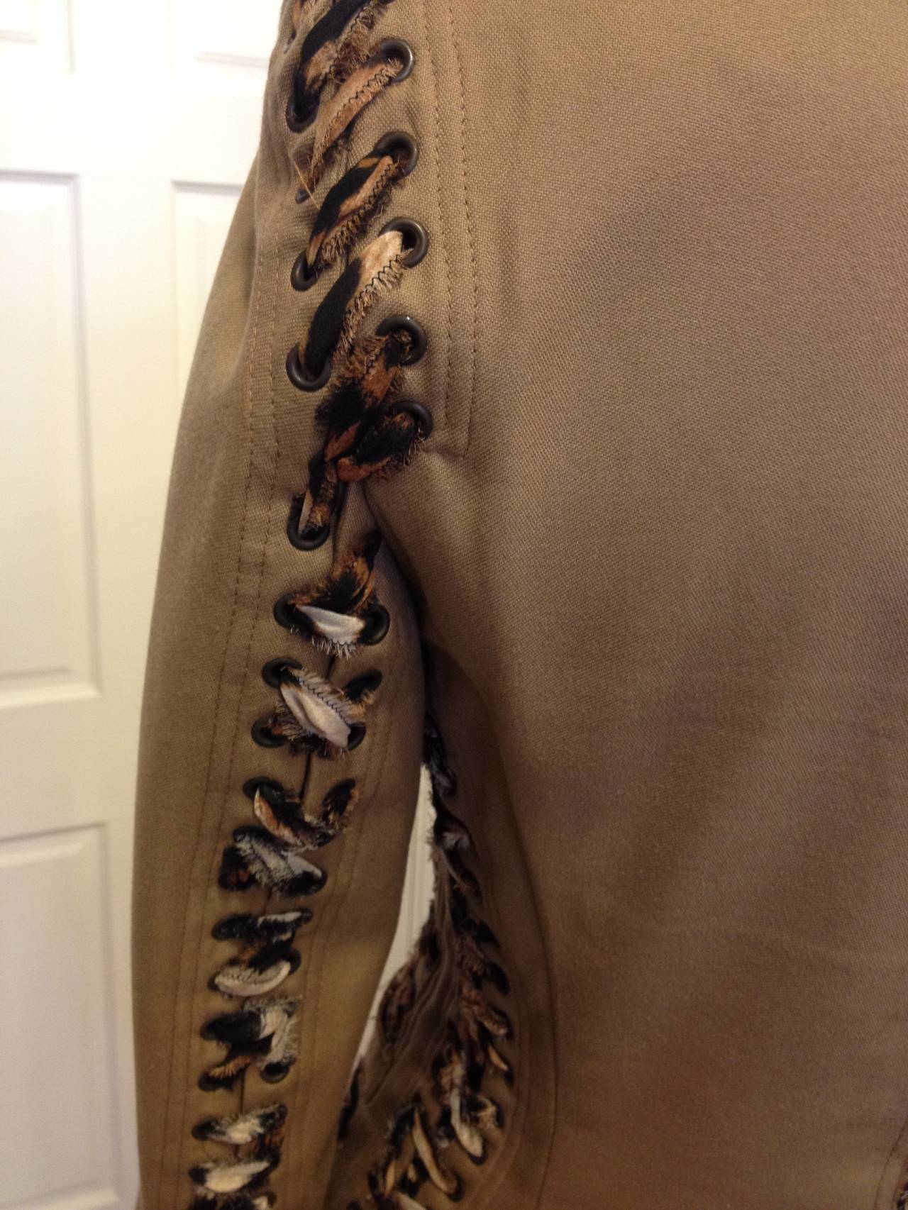 Women's Yves Saint Laurent Khaki Jacket with Leopard Lacing