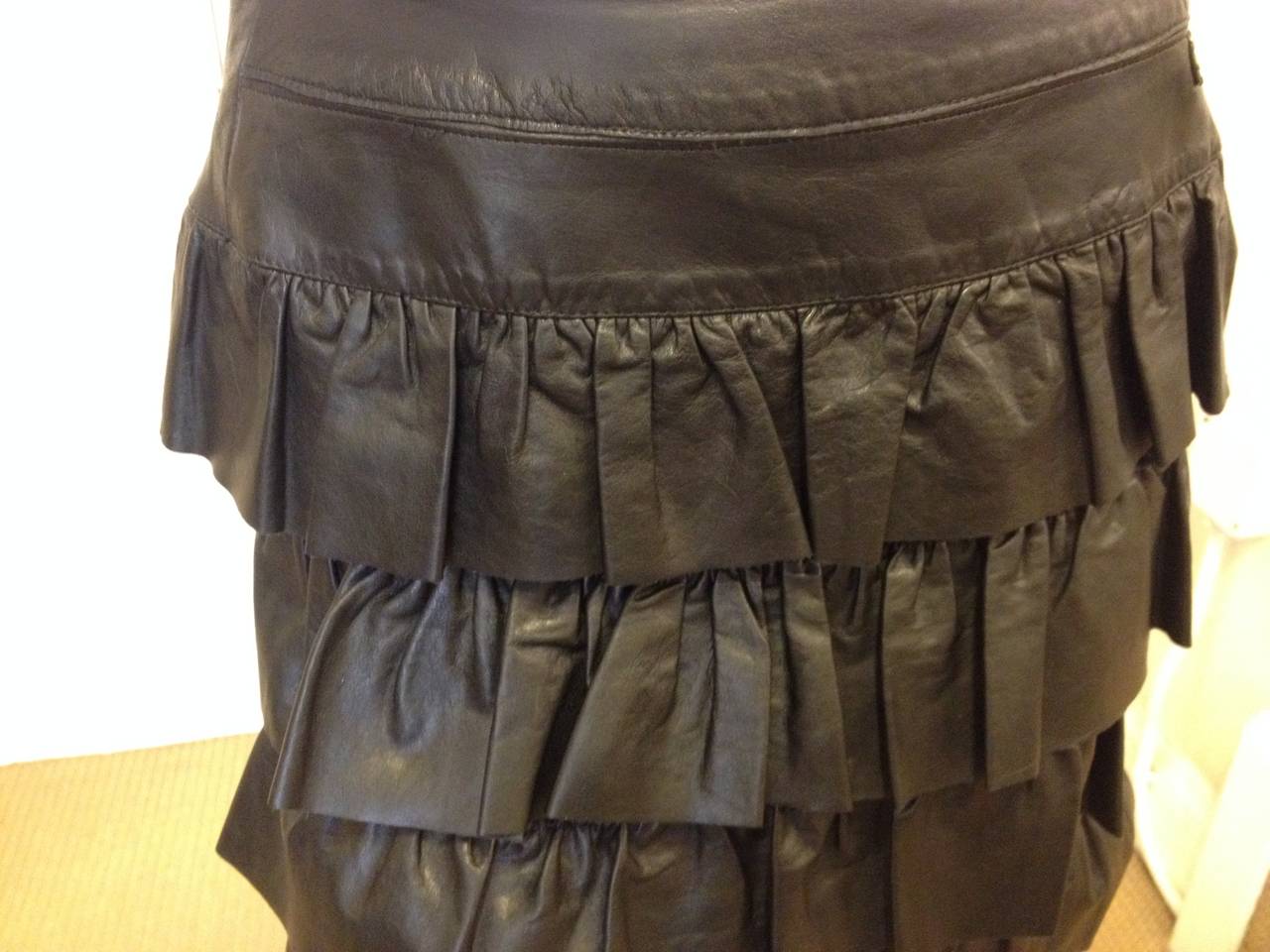 Women's Chanel Black Tiered Leather Skirt