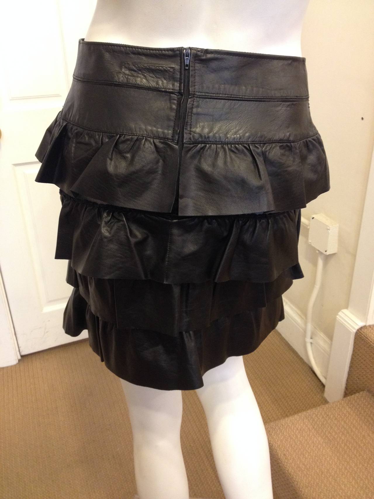 Chanel Black Tiered Leather Skirt In Excellent Condition In San Francisco, CA