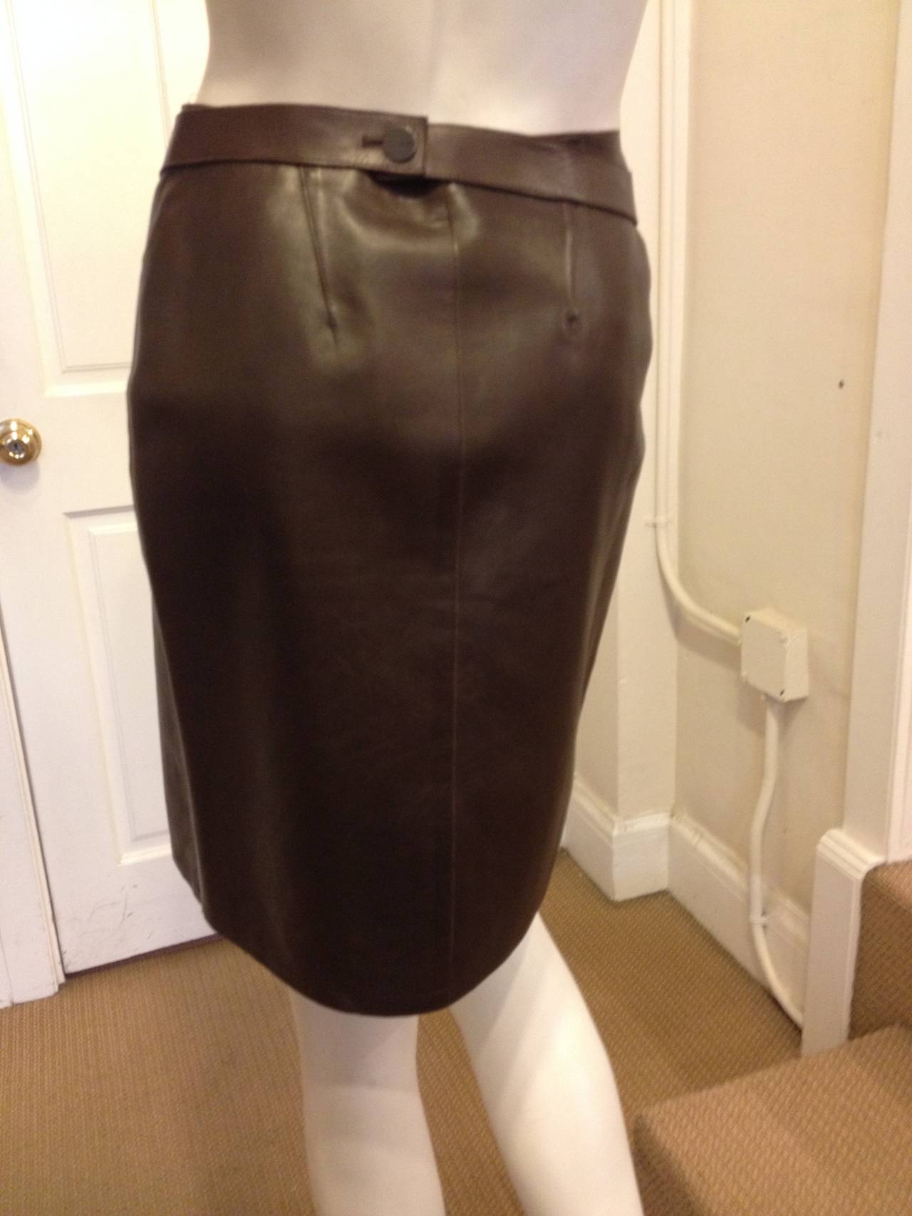 Black Chanel Brown Leather Wrap Skirt