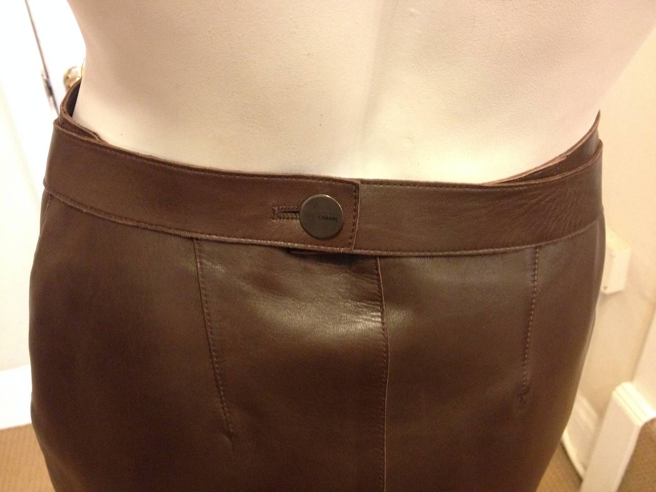 Women's Chanel Brown Leather Wrap Skirt
