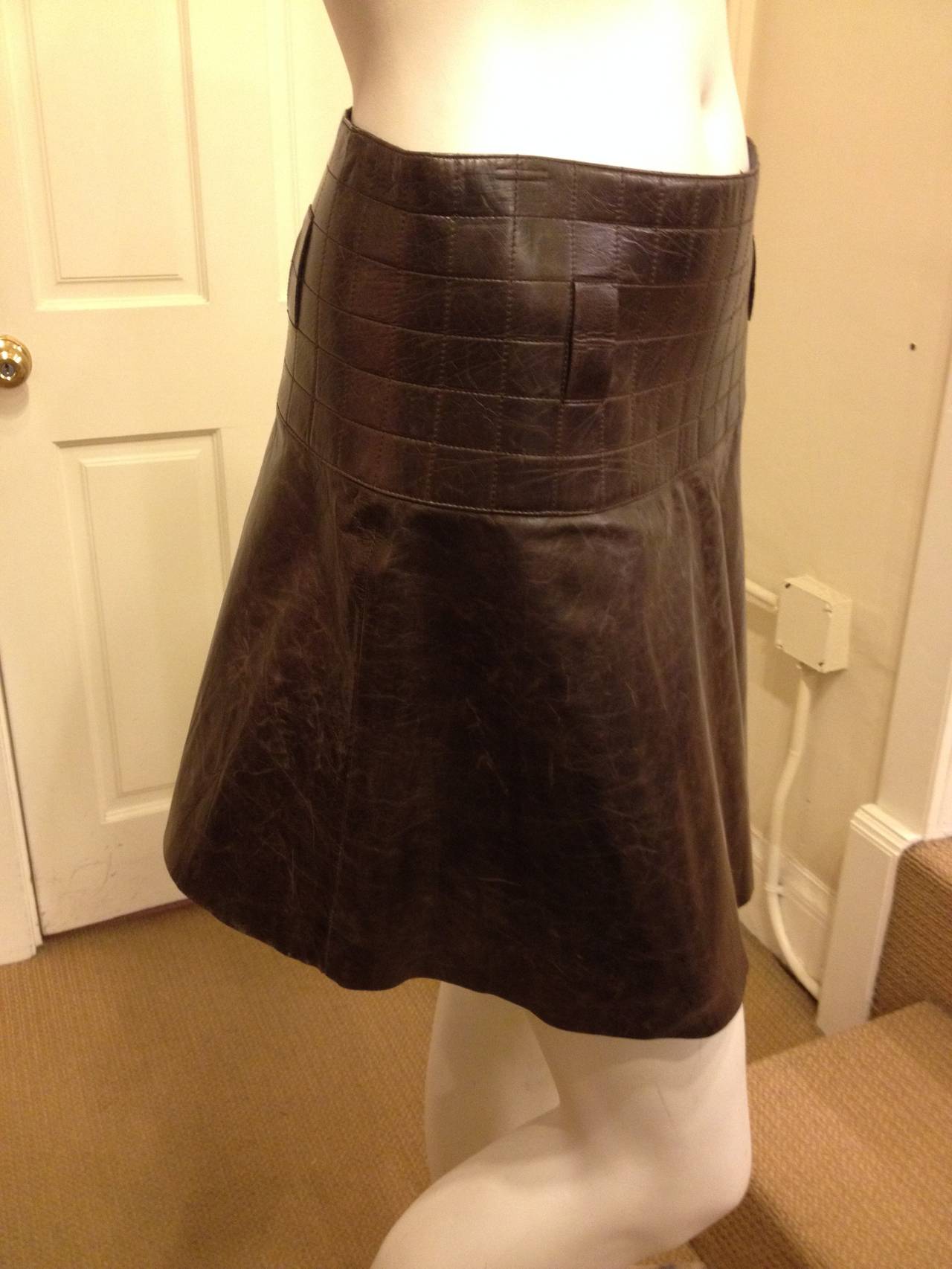 Chanel Brown Leather Mini Skirt In Excellent Condition In San Francisco, CA