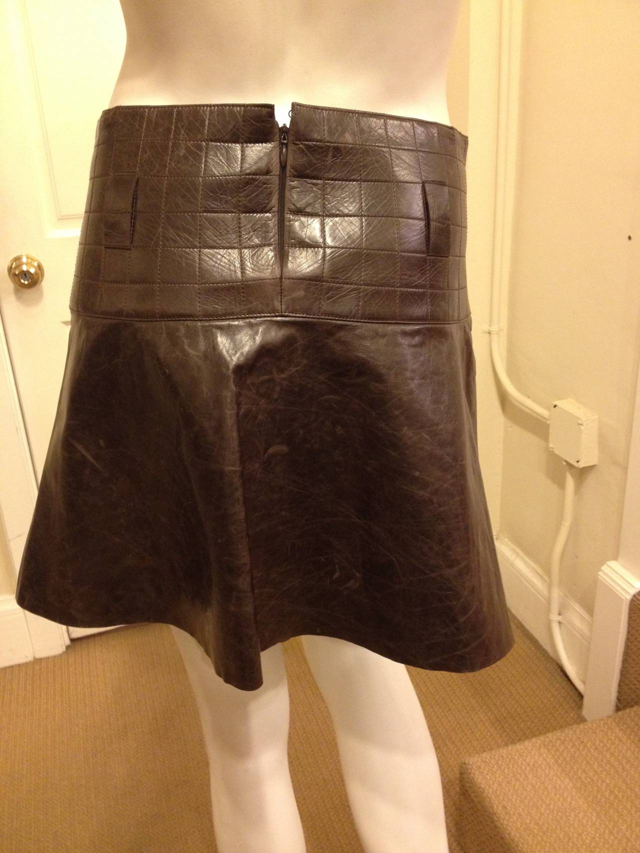 Chanel Brown Leather Mini Skirt 2