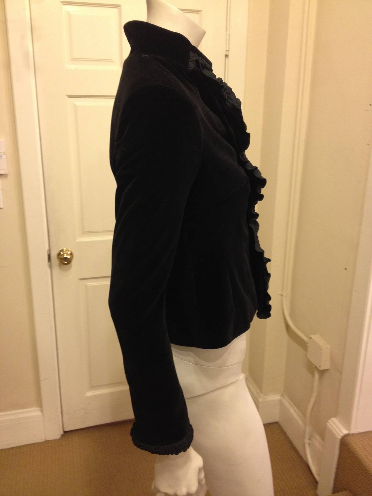 Yves Saint Laurent Black Velvet Jacket with Ruffle In Excellent Condition In San Francisco, CA