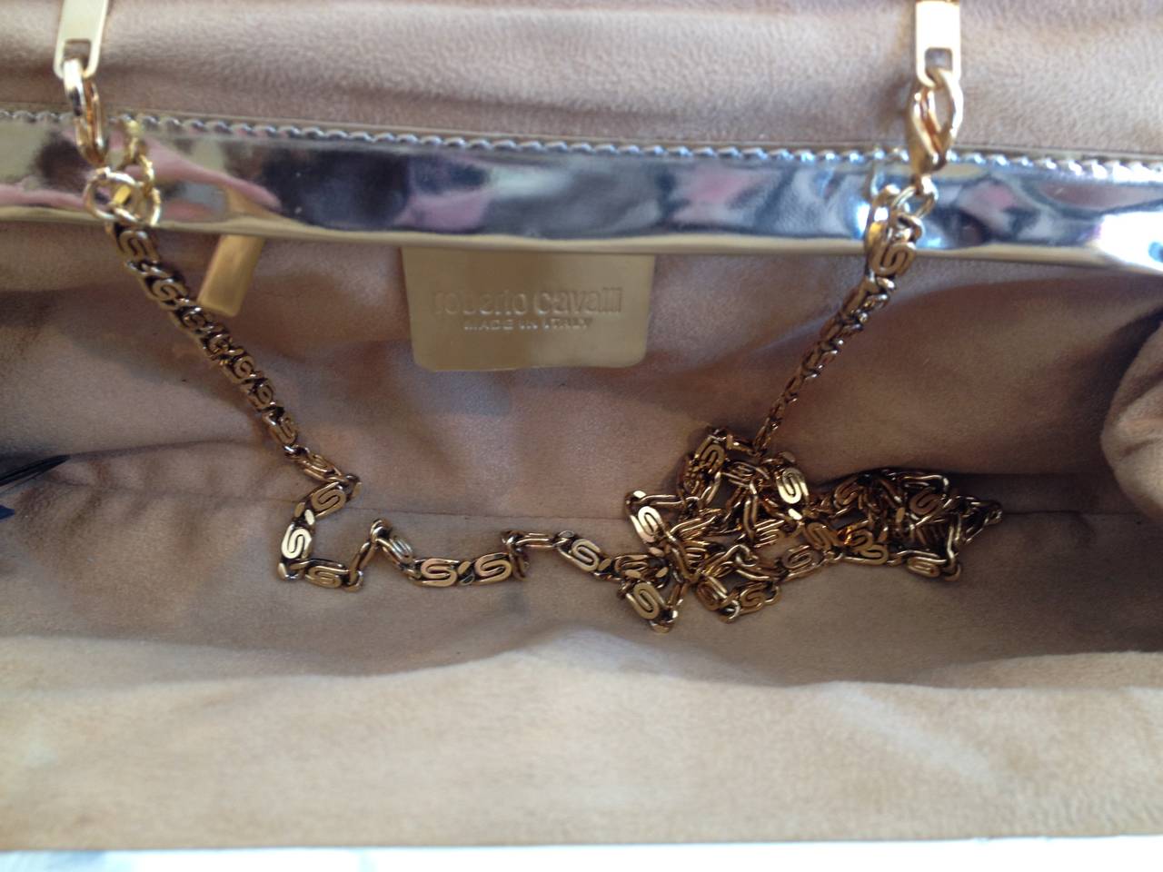 Women's Roberto Cavalli Black Clutch with Gold Snakes