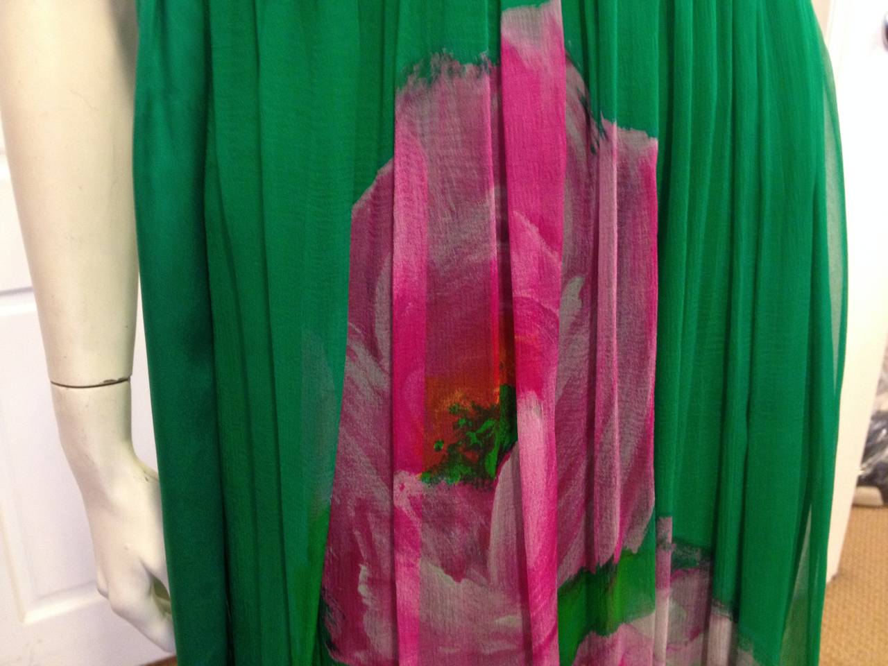 Galanos Emerald Green Chiffon Dress In Excellent Condition In San Francisco, CA