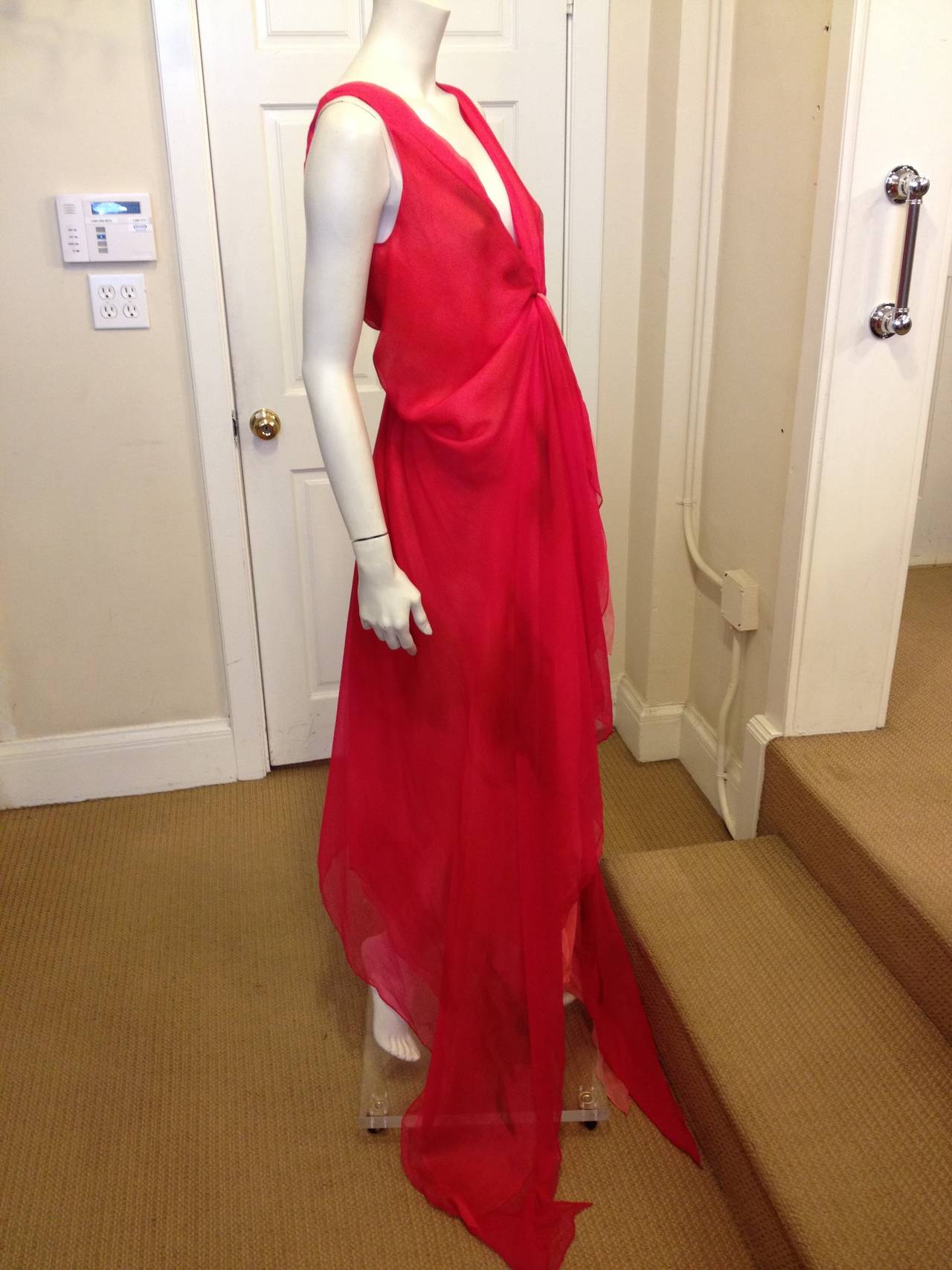 Women's Donna Karan Long Coral Chiffon Dress