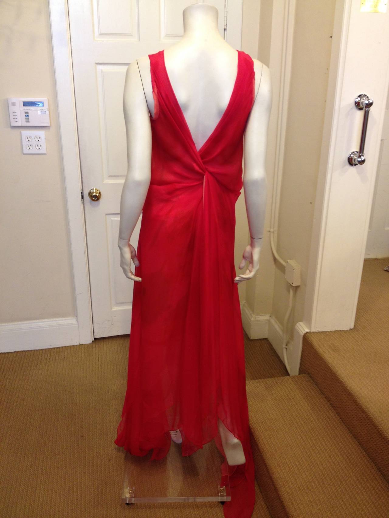 Donna Karan Long Coral Chiffon Dress 1